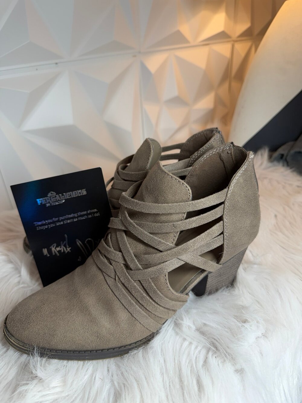 Fergalicious Women's Beige Strappy Heeled Booties